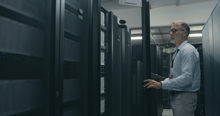 Man in a data center