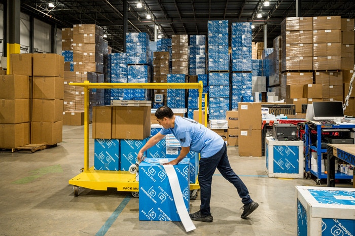 loading cart in warehouse