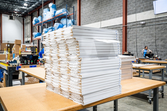 Custom-sized air filter manufacturing.